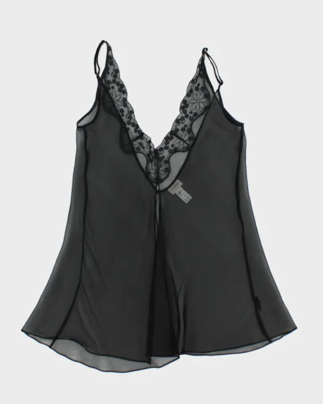 Y2k 00s Silk & Satin Black Mesh Cami - M sold by Rokit