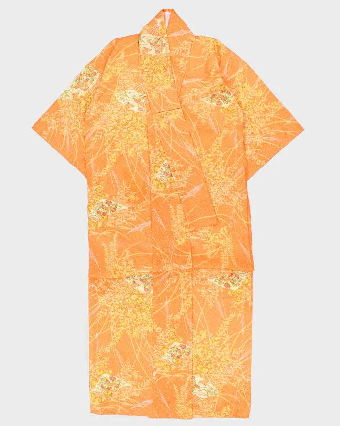 Vintage Woman's Orange Floral Print Kimono - M sold by Rokit