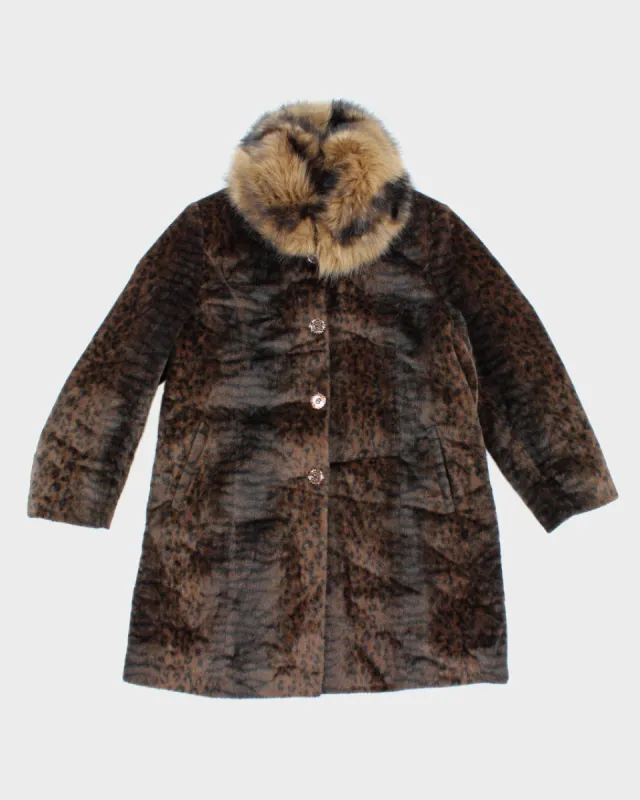 Faux Fur Hooded Fleece Lined Leopard Print Coat - L sold by Rokit