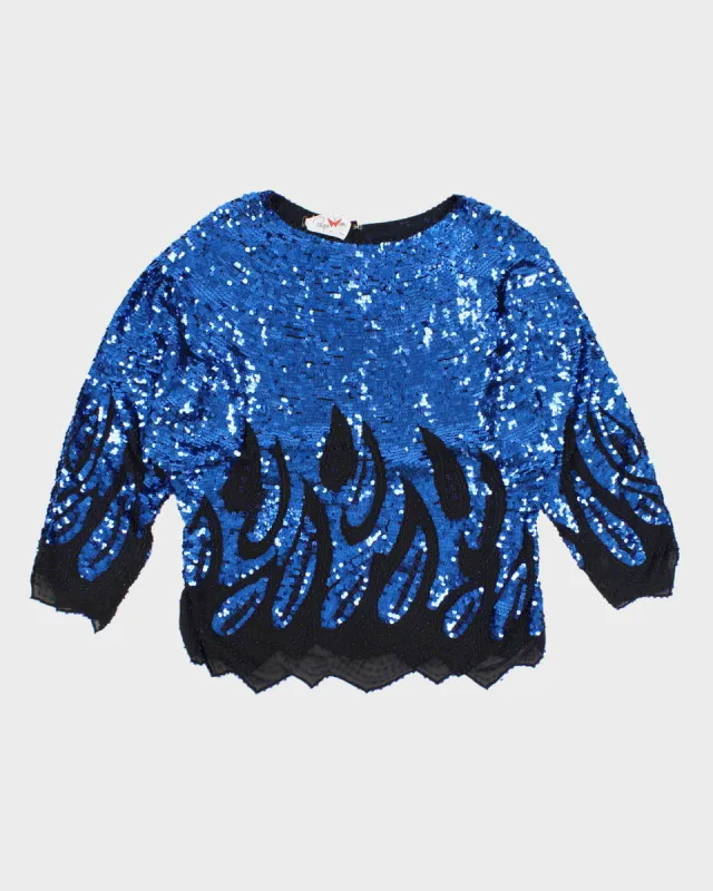 Vintage 80s Blue Sequin Top - M sold by Rokit