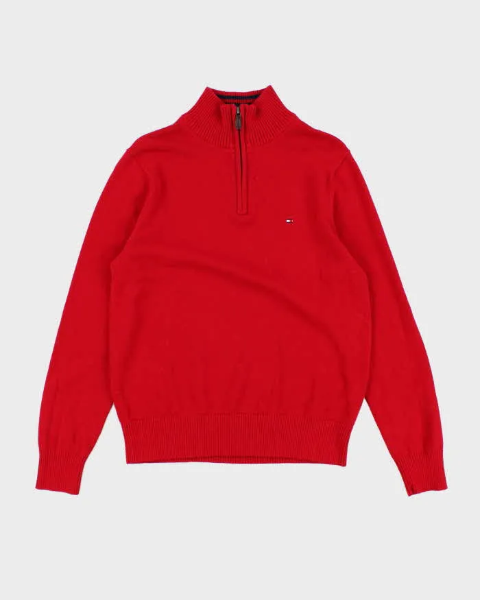 00s Tommy Hilfiger Quarter Zip Red Jumper - M sold by Rokit