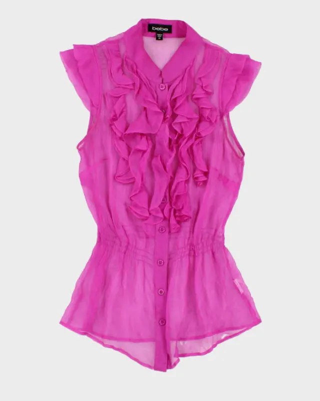Y2k 00s Bebe Pink Ruffle Shirt - XS sold by Rokit