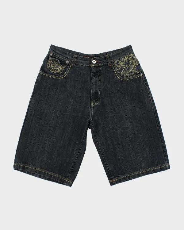 Vintage Y2K Embroidered Ablanehe Baggy Denim Shorts - W34