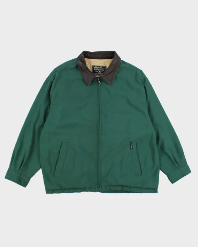 Vintage Eddie Bauer Green Zip Up Leather Collar Jacket - L sold by Rokit