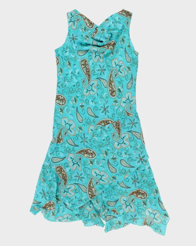00s Jessica Floral Blue Cowl Neck Dress - L sold by Rokit
