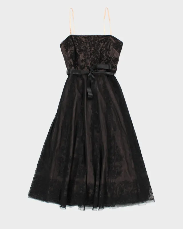 00s BCBG MaxAzria Mesh Embroidered Ribbon Belted Midi Dress - XS sold by Rokit