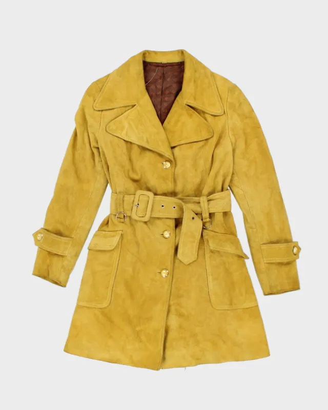 70's Yellow Leather Suede Coat - S M sold by Rokit