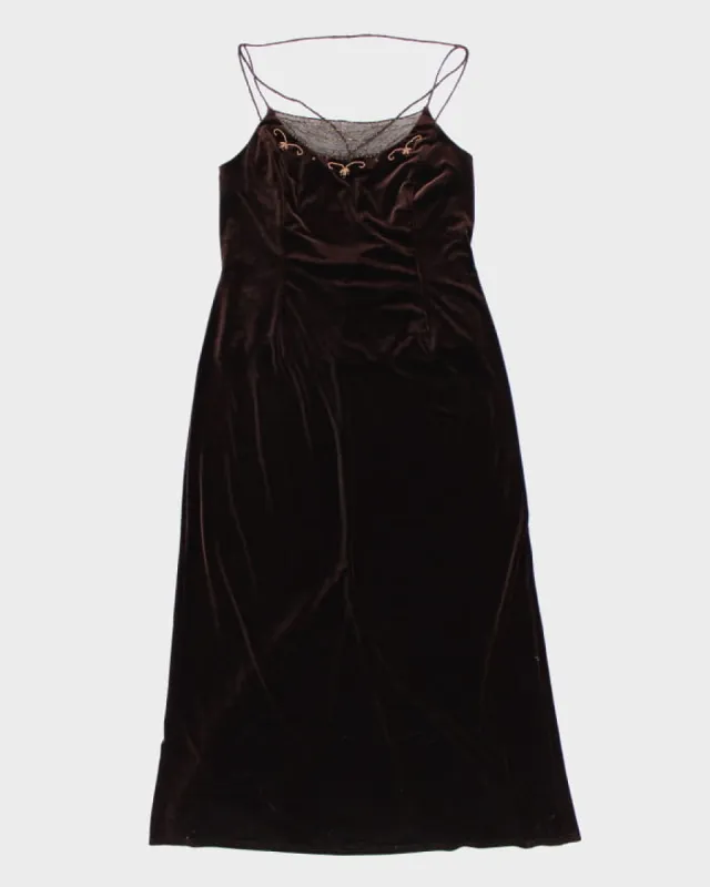 Vintage 90s/00s Dress Barn Brown Velvet Gold Beaded Dress - L sold by Rokit