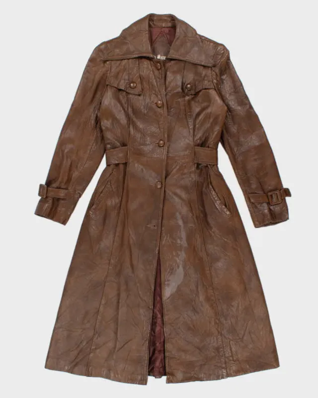 Vintage 70s Marquis Of London Classic Brown Leather Trench - S sold by Rokit