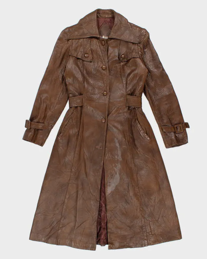 Vintage 70s Marquis Of London Classic Brown Leather Trench - S sold by Rokit