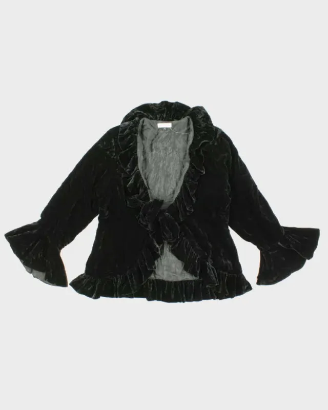 Vampy Black Velvet Ruffled Trim Evening Jacket - L sold by Rokit