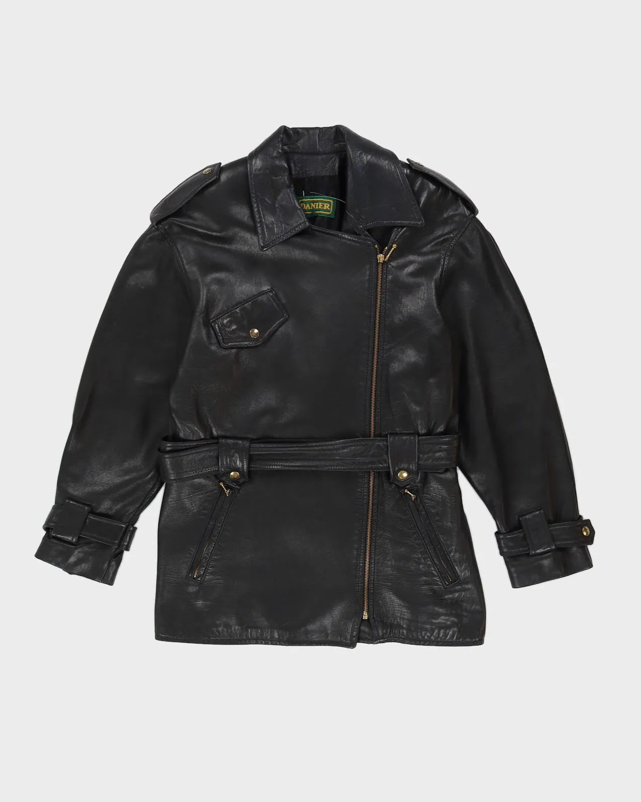 Danier Black Leather Biker Style Jacket - S sold by Rokit