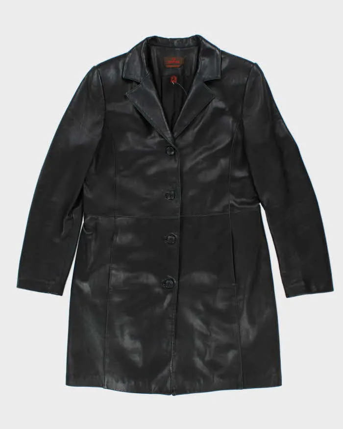 Danier Black Long Leather Jacket - L sold by Rokit