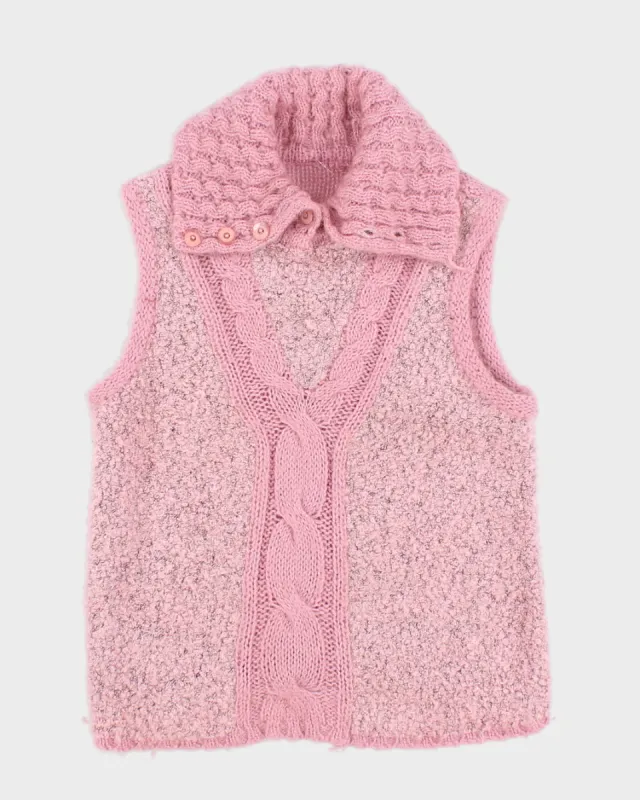 Womens Pink Chunky Knit Vest - S sold by Rokit