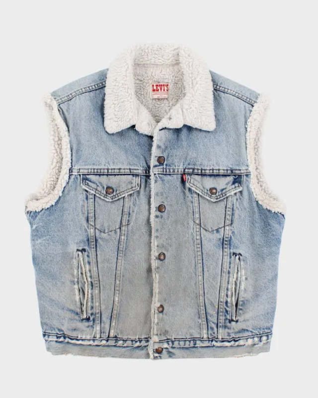 Vintage 80s Levi's Sherpa Lined Lived Sleeveless Denim Jacket - L sold by Rokit