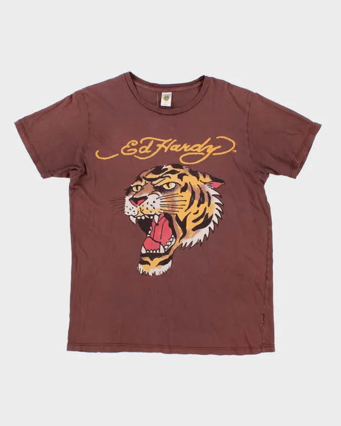 Men's Brown Ed Hardy Tiger Graphic Print Graphic T shirt - L sold by Rokit