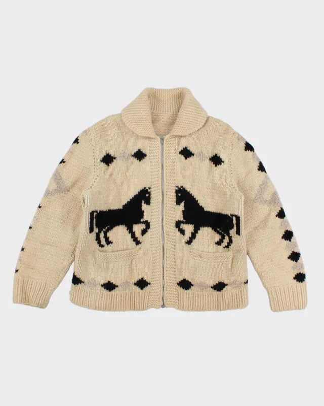 Vintage Handmade Chunky Knit Horse Detail Zip Up - M sold by Rokit