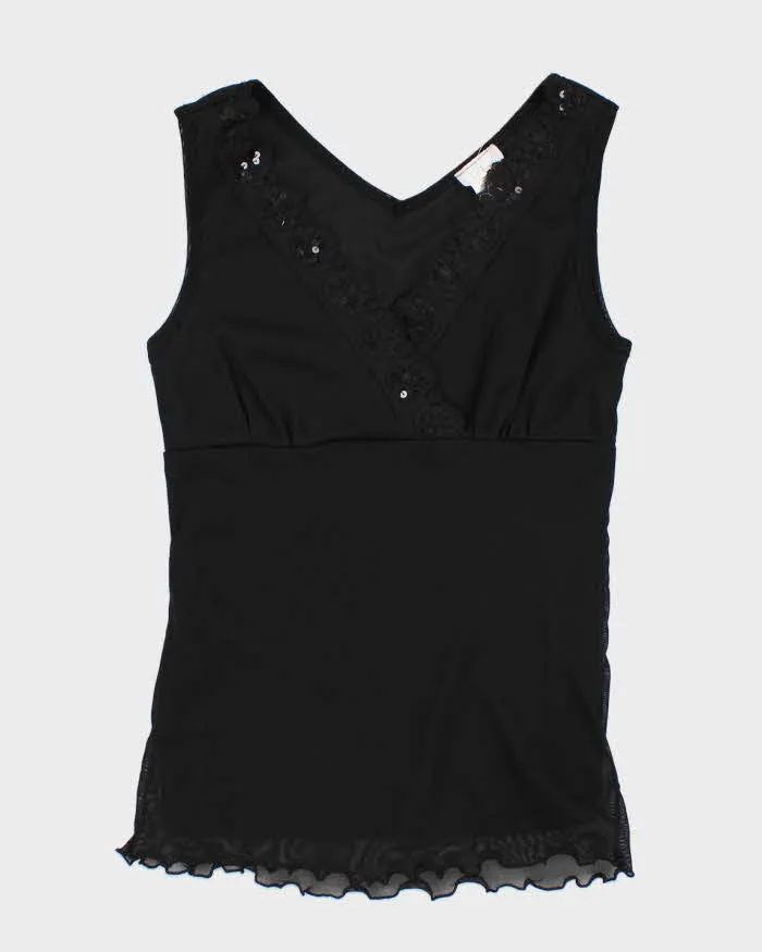 Y2k 00s Poet Black Double Layer Mesh Top - S sold by Rokit