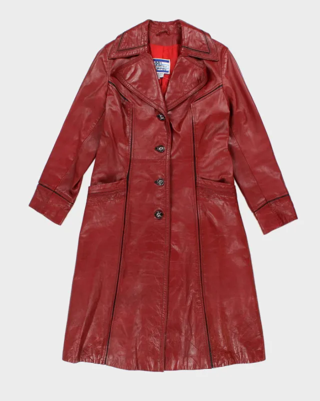 Rare Vintage 70s Suburban Heritage Classic Red Leather Coat - S sold by Rokit