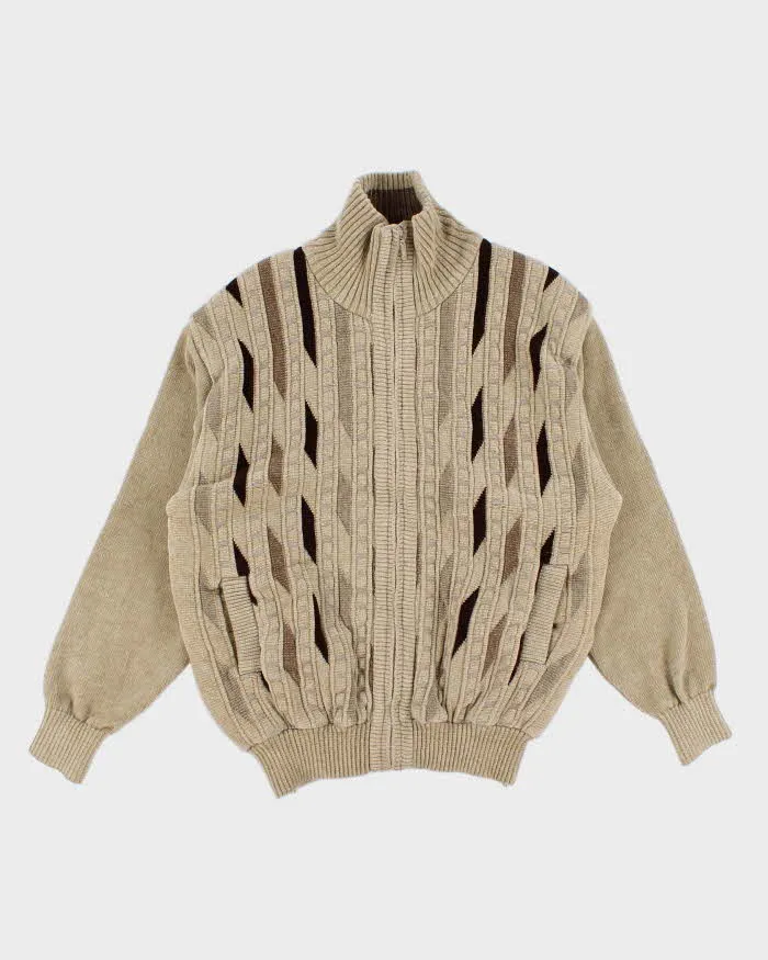 Vintage Men's Cream Zip Up Patterned Cardigan - XL sold by Rokit