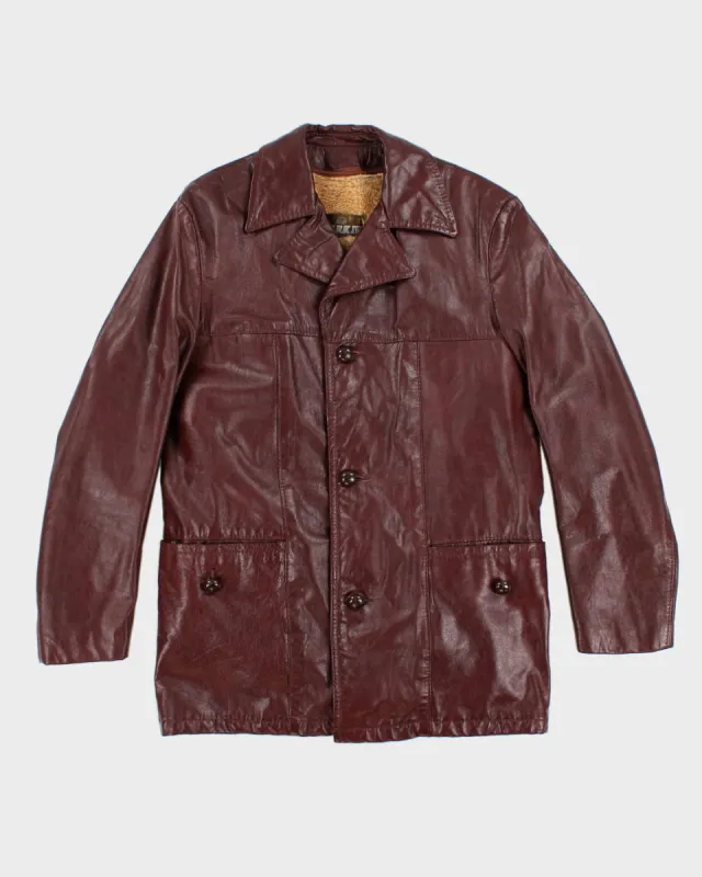 70's Burgundy Leather Button Up Coat - M sold by Rokit