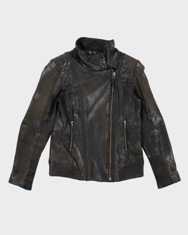 Womens Mackage Black Studded Leather Zip Up Moto Jacket - M sold by Rokit