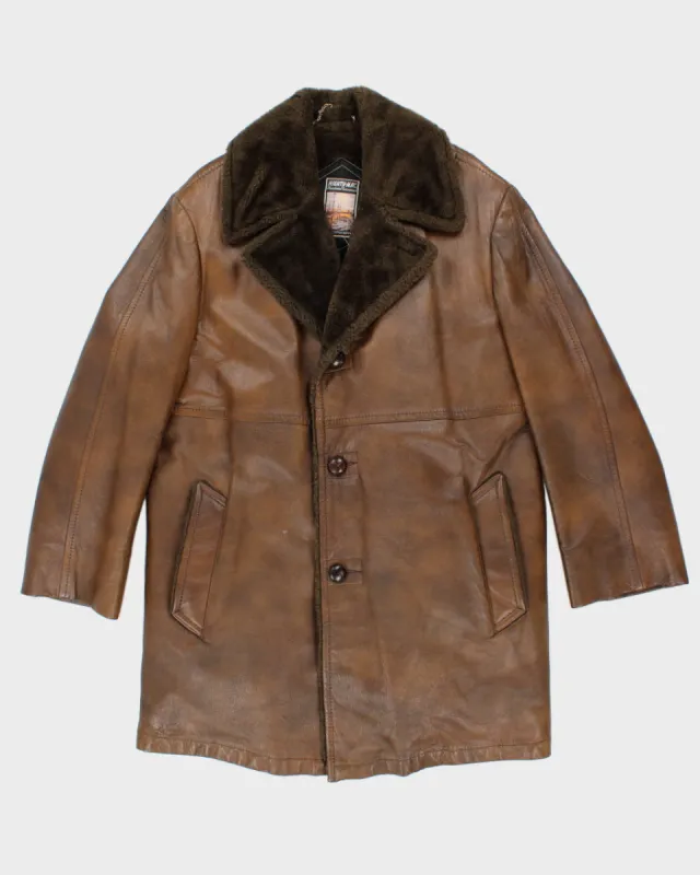 Vintage 70s Mighty Mac Fleece Lined Leather Coat - L sold by Rokit