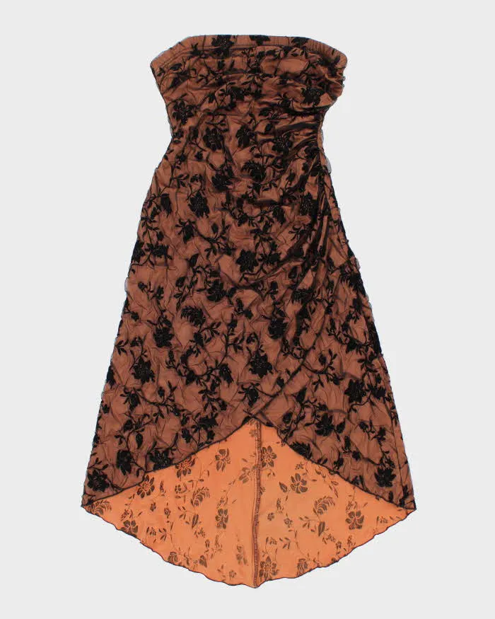 Vintage Woman's Brown Floral Print Velvet Dress - 8 sold by Rokit