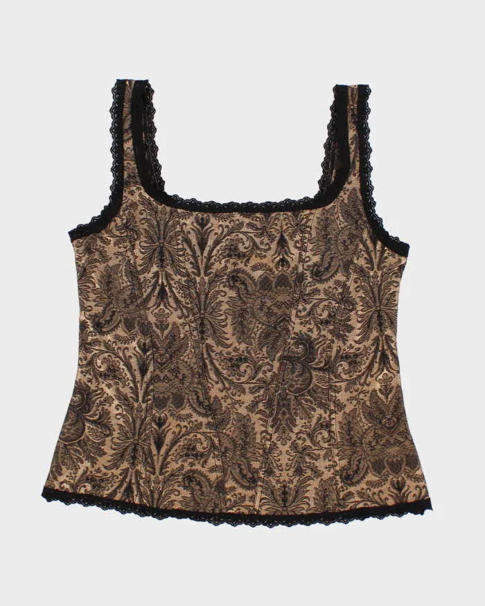 Y2K 00s Arianne Gold Floral Top - M sold by Rokit