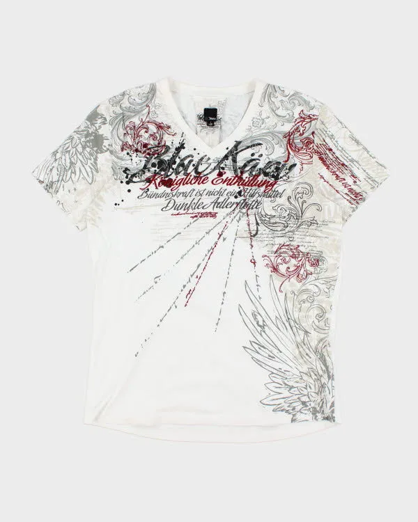 Vintage Y2K Gothic Style V Neck T-Shirt - L sold by Rokit