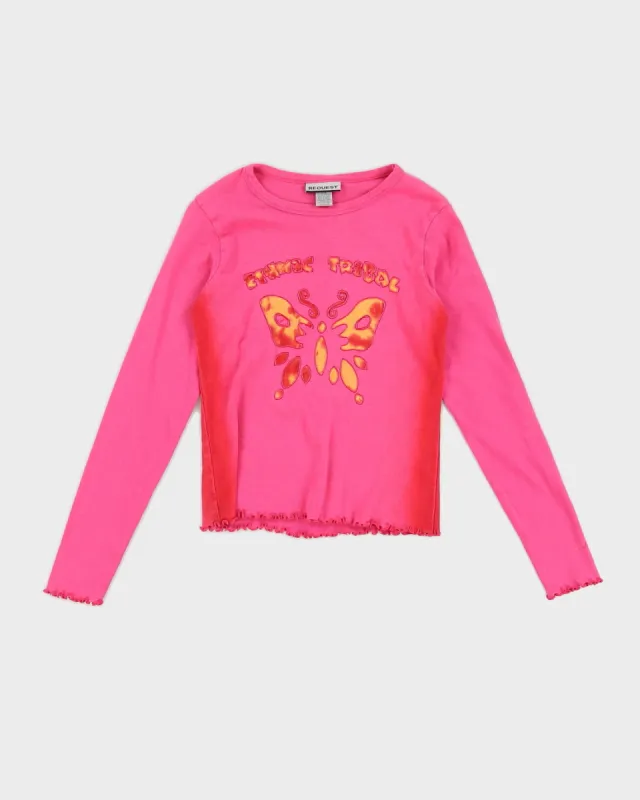 Pink Y2K Butterfly Long Sleeved Top - XS sold by Rokit