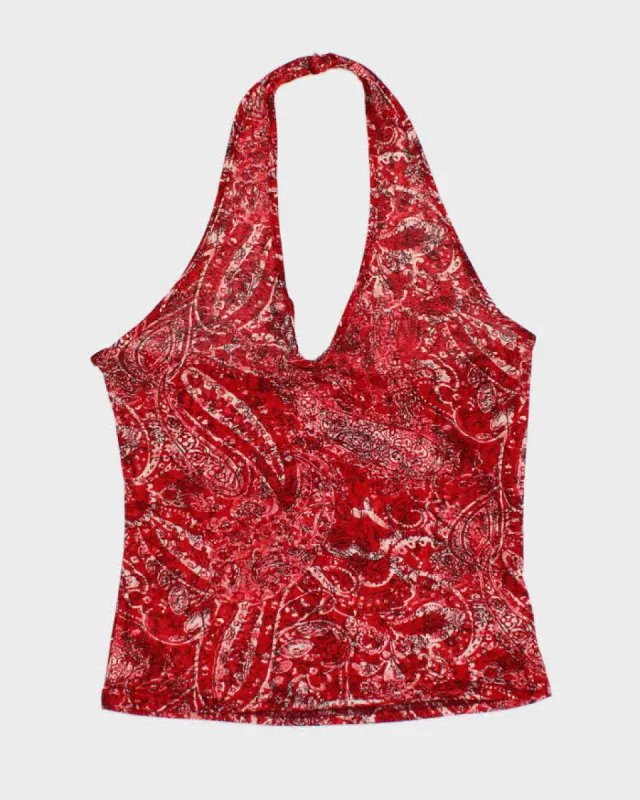 Y2k 00s Suzy Red Paisley Pattern Halter Top - L sold by Rokit