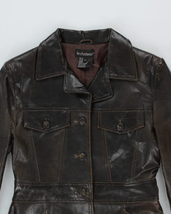 Vintage Y2K Le Chateau Brown Leather Trench Coat - S sold by Rokit product image thumbnail 3