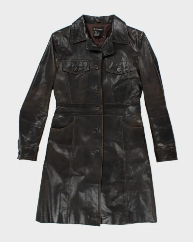 Vintage Y2K Le Chateau Brown Leather Trench Coat - S sold by Rokit