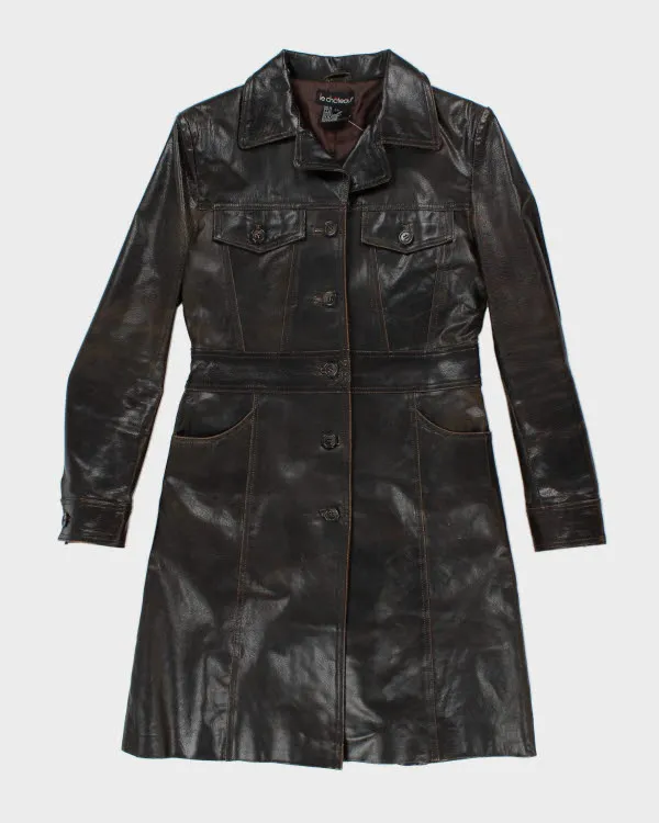 Vintage Y2K Le Chateau Brown Leather Trench Coat - S sold by Rokit