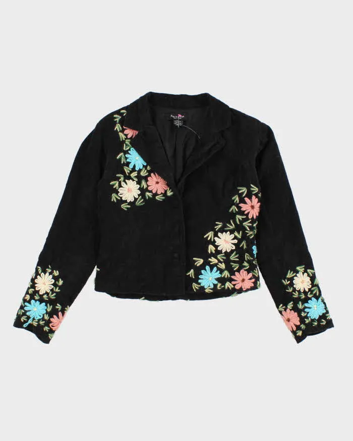 Vintage 90s/00s Micro-cord Embroidered Floral Cropped Jacket - S sold by Rokit