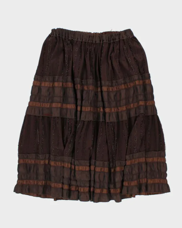Y2k 00s Brown Flowy Skirt - S sold by Rokit