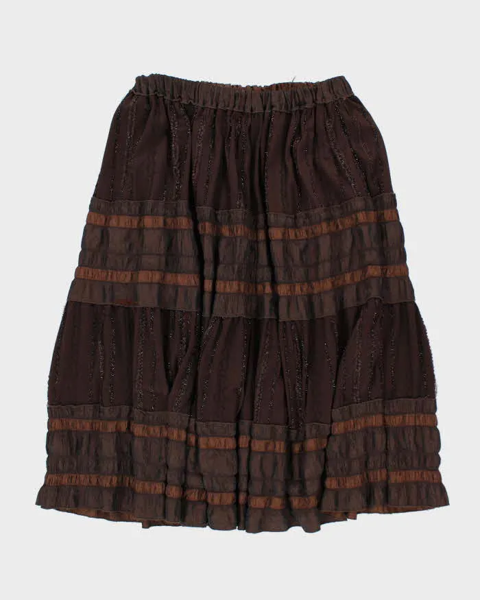 Y2k 00s Brown Flowy Skirt - S sold by Rokit