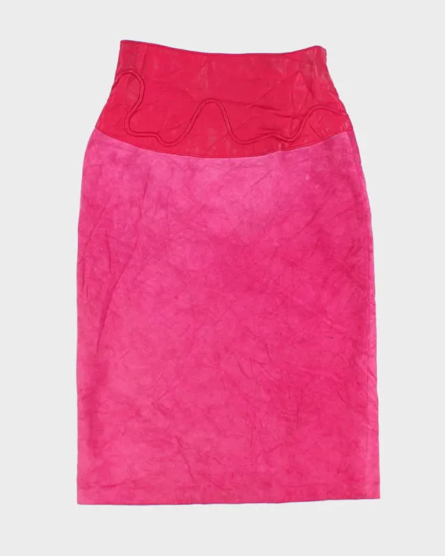 80's Leather Suede Hot Pink Pencil Skirt - W24 sold by Rokit