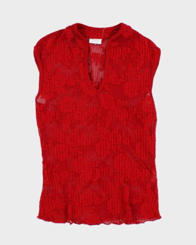 Y2k 00s Suzy Red Lace Top - S sold by Rokit