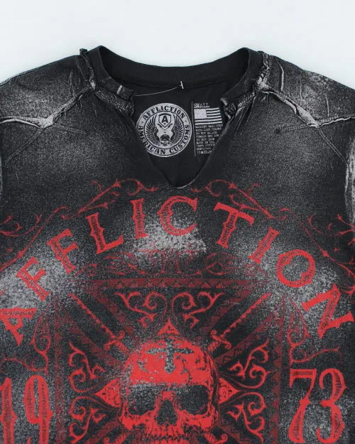 Vintage 2000's Affliction V-Neck Gothic T-Shirt - S sold by Rokit product image thumbnail 3