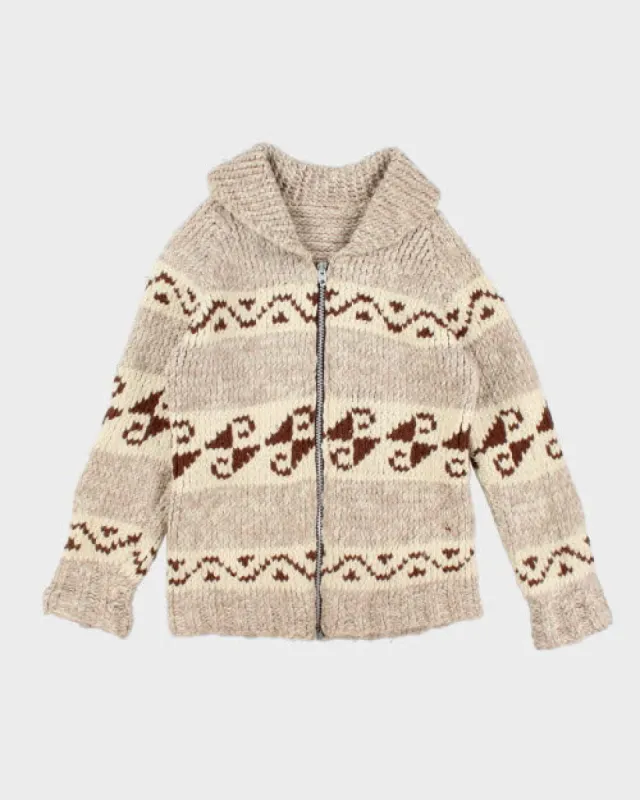 Vintage 80's Patterned Cowichan Zip Up Cardigan - L sold by Rokit