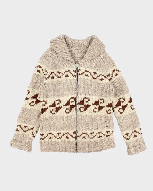 Vintage 80's Patterned Cowichan Zip Up Cardigan - L sold by Rokit