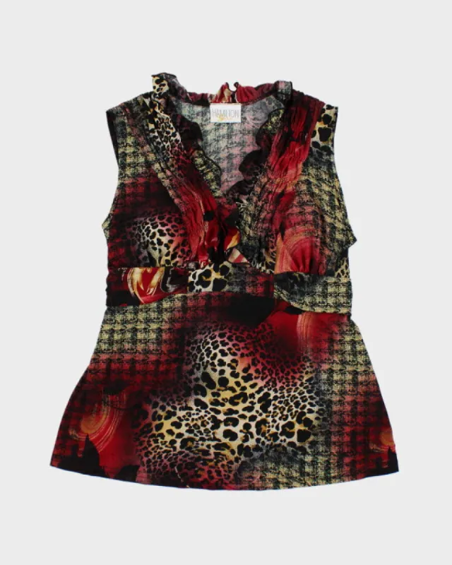 Y2k 00s Hamilton Gold Ruffle Pattern Top - L sold by Rokit