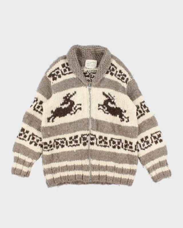 Vintage 70's Heavyweight Cowichan Indian Zip Up Cardigan - L sold by Rokit