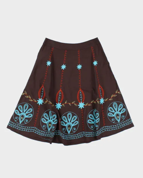 Y2k 00s Bedo Brown Embroidered Skirt - L sold by Rokit