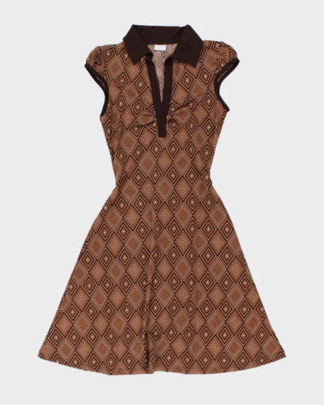 Y2k 00s Suzy Pattern Brown Dress - XS sold by Rokit