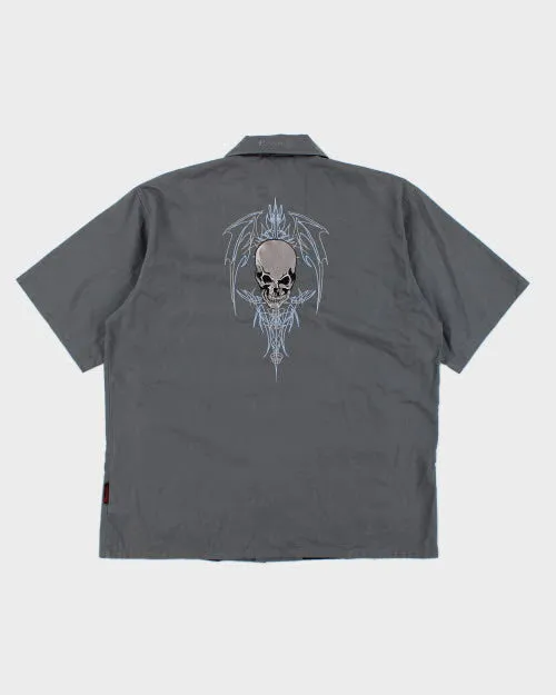 Vintage Y2K Gothic Embroidered Short Sleeve Shirt - L sold by Rokit product image thumbnail 2