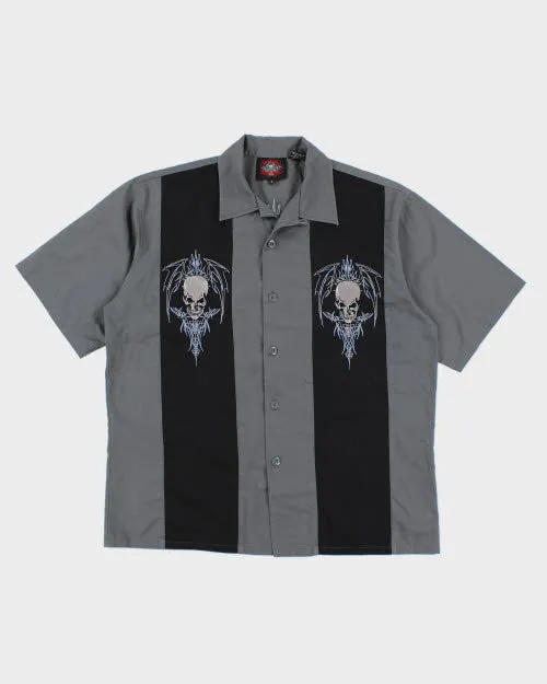 Vintage Y2K Gothic Embroidered Short Sleeve Shirt - L sold by Rokit