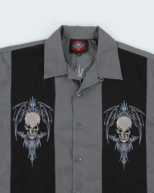 Vintage Y2K Gothic Embroidered Short Sleeve Shirt - L sold by Rokit product image thumbnail 3